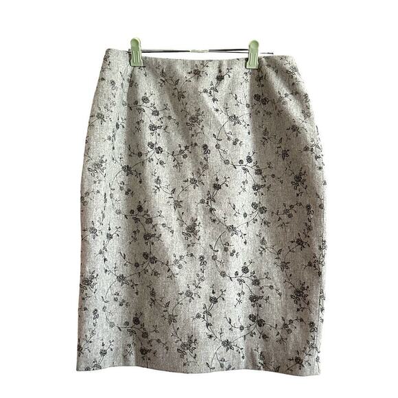 EMANUEL UNGARO Designer Wool Gray Black Floral Skirt - Sz 6 Petite - Picture 1 of 4